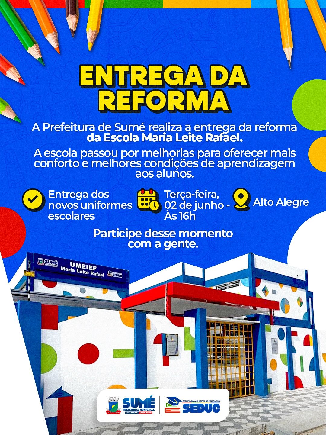 Prefeitura de Sumé entrega reformas de escolas e novos uniformes para estudantes da rede municipal