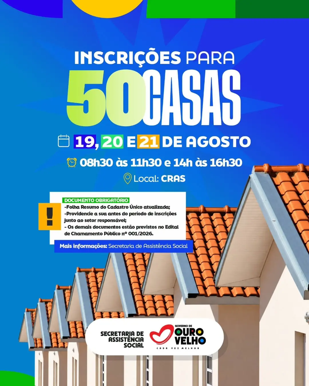 Ouro Velho abre inscrições para 50 casas do Programa Estadual Parceiros da Habitação