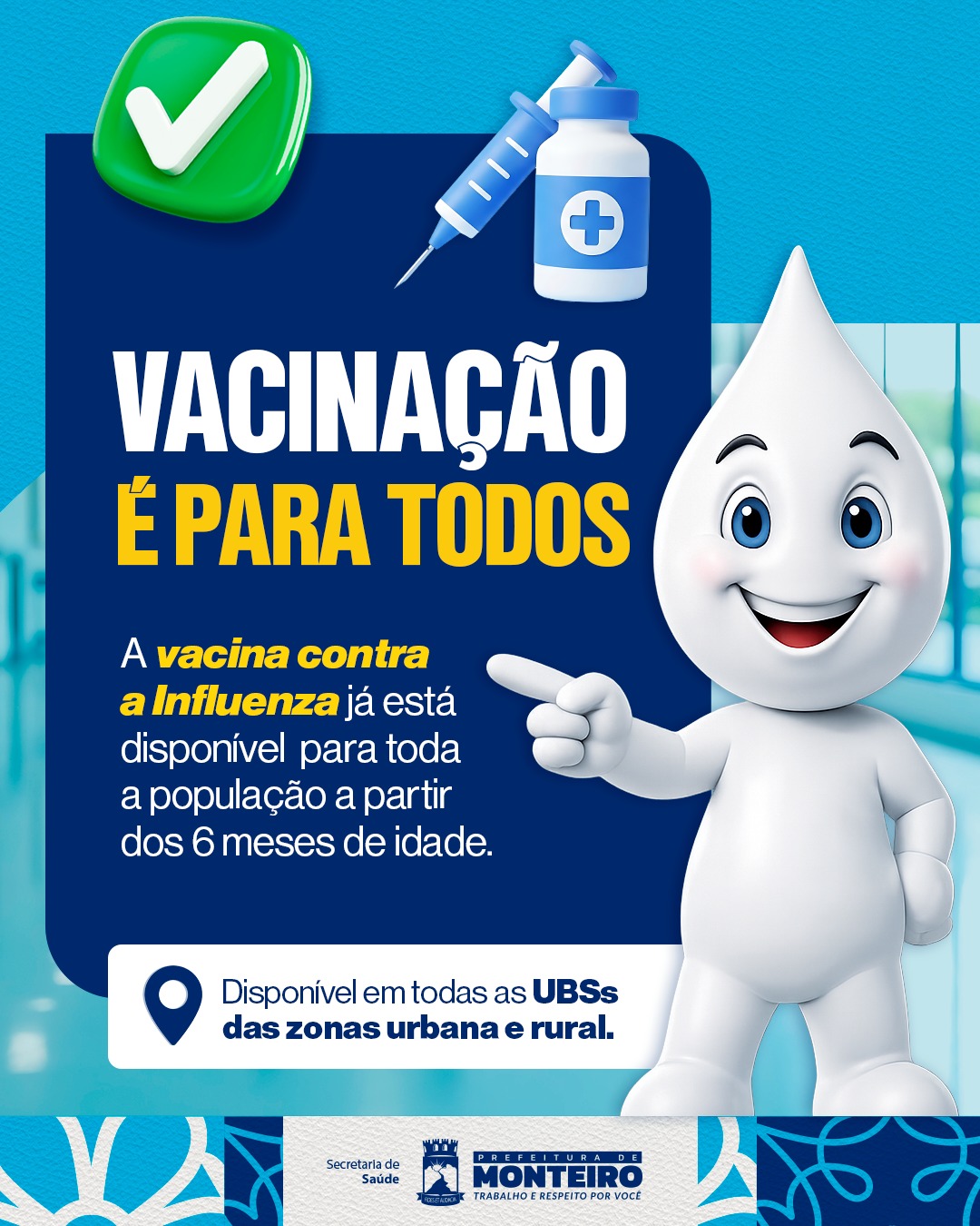 Vacinação contra a Influenza é ampliada para toda a população a partir de 6 meses em Monteiro