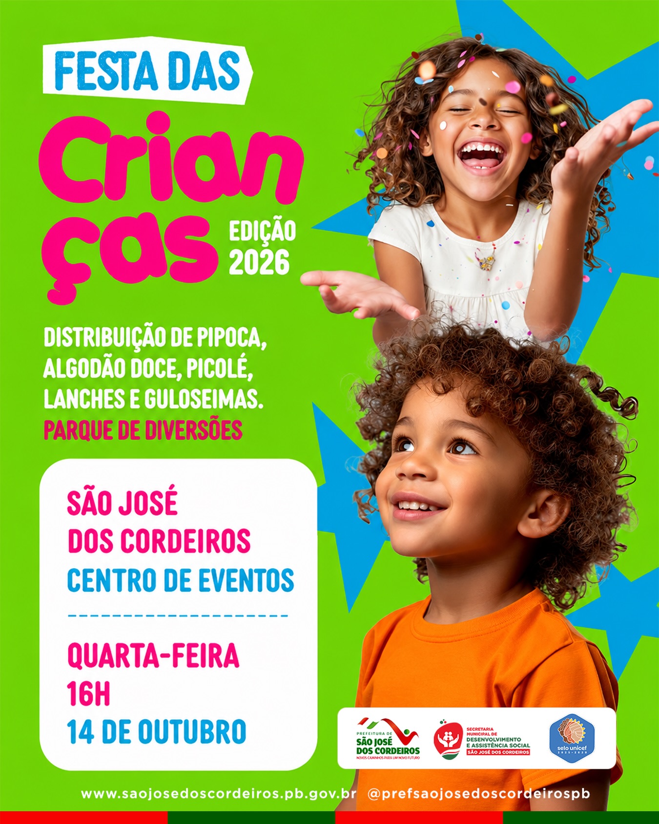 São José dos Cordeiros realiza nesta quarta-feira a tradicional Festa das Crianças 2026